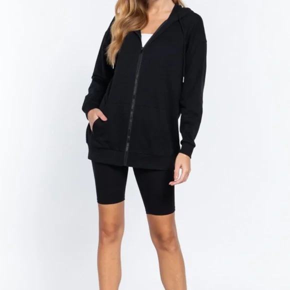 Oversized Hoodie Sweater Jacket Tunic Zip Up Inner Brush Long Sleeve Boyfriend - Picture 1 of 7